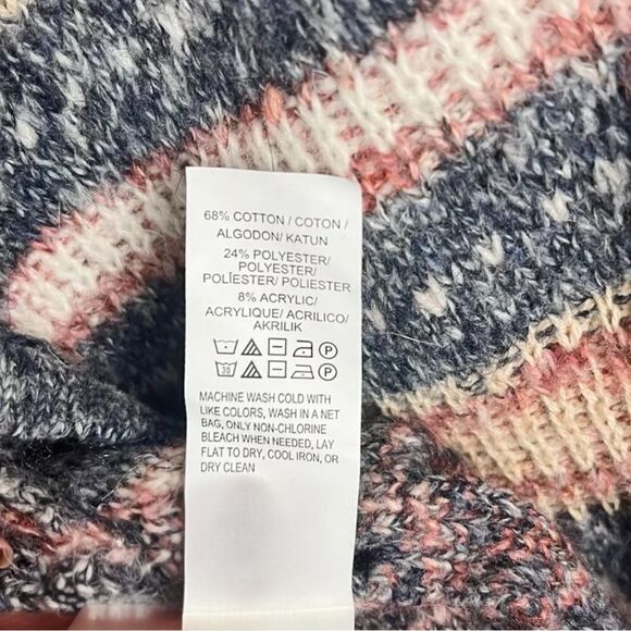 Lucky Brand Reversible Jacquard Open Front Navy Blue Peach Long Cardigan Small - Picture 3 of 9